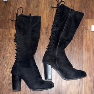 Black suede over the calf boots